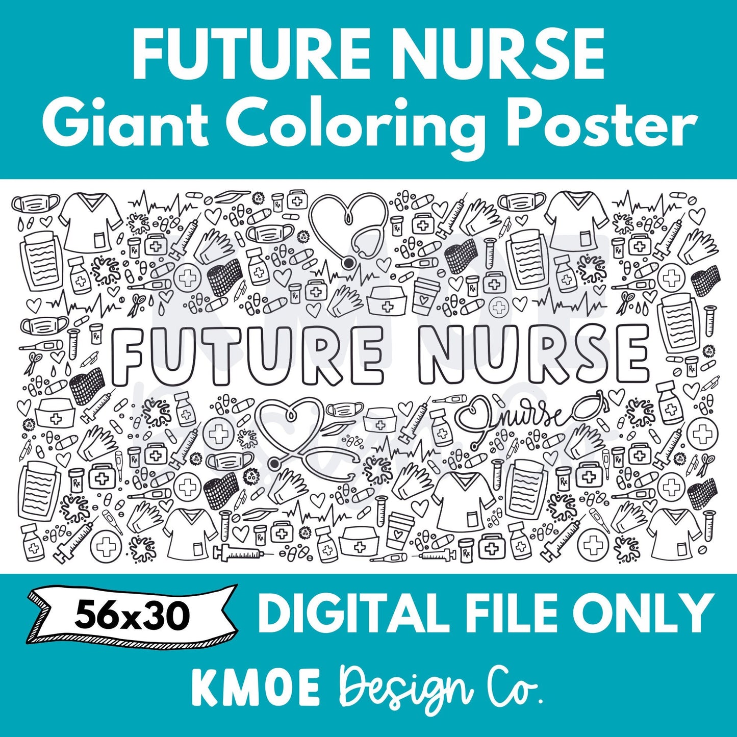 Nurses week Future Nurse Coloring Poster Nursing Students Hospital Giant Coloring Banner Rn LPN Medical Healthcare Gift school DIGITAL