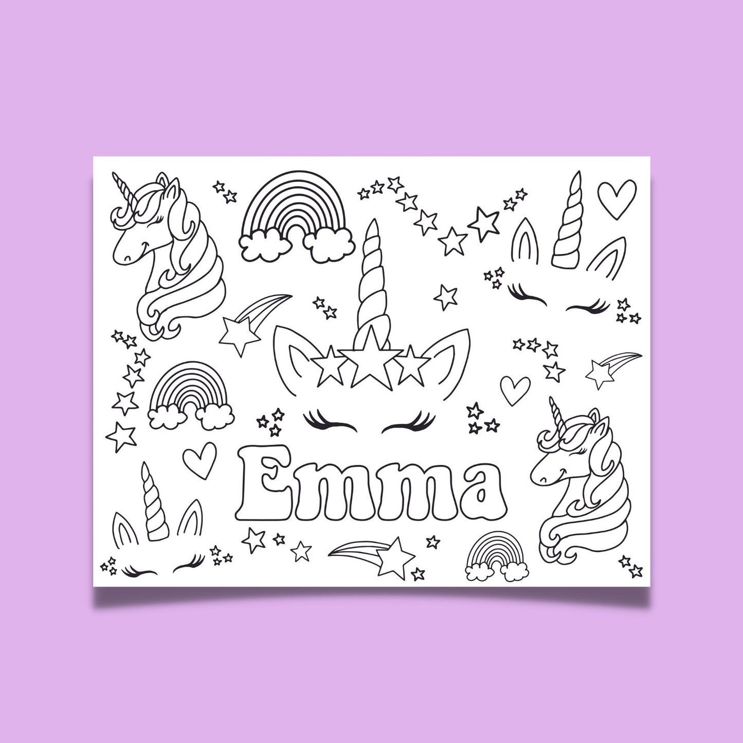 Unicorn Coloring Page Unicorn Birthday Party Custom Personalized Cute unicorn girl birthday sparkle rainbow stars kids activity 1st birthday