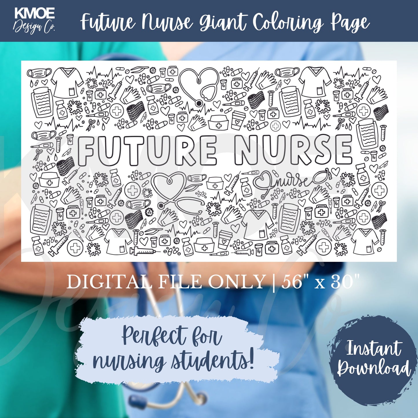 Nurses week Future Nurse Coloring Poster Nursing Students Hospital Giant Coloring Banner Rn LPN Medical Healthcare Gift school DIGITAL