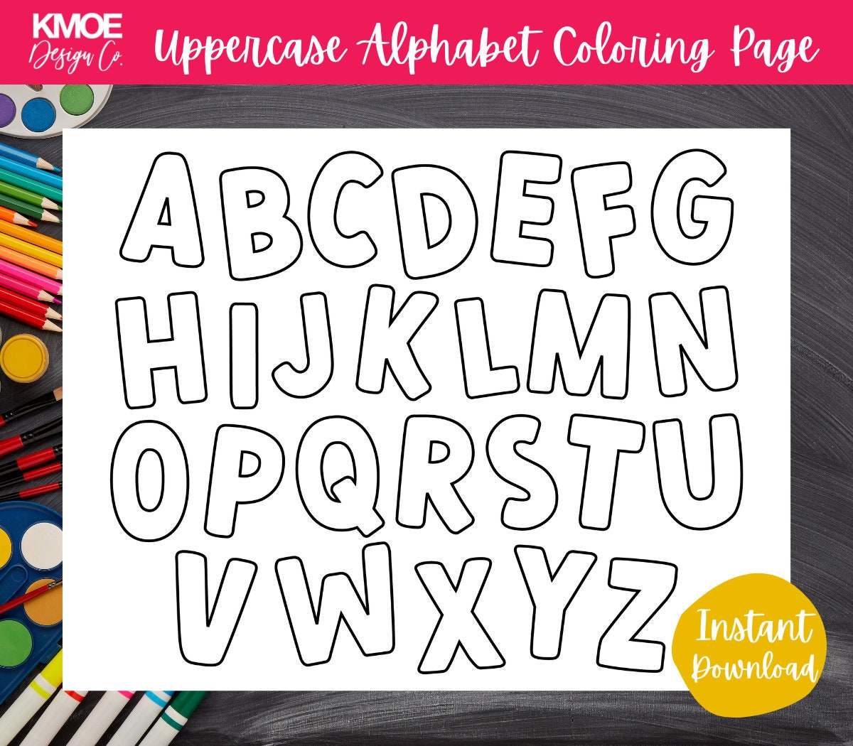 Printable Alphabet Coloring Pages for Kids ABCs Coloring book Preschool Homeschool Kindergarten Daycare Instant Download Digital Download